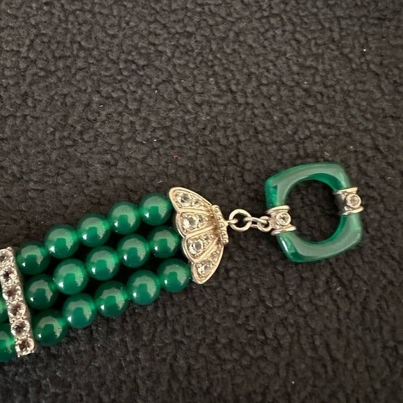 Sterling Green Rhinestone 3-Strand Toggle Bracelet - Picture 3 of 7